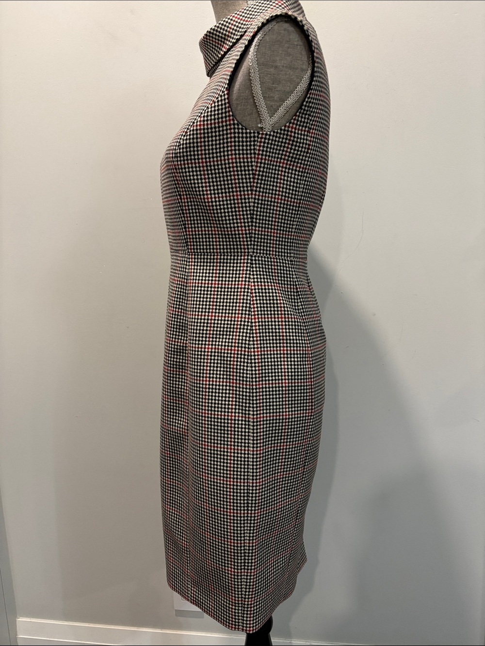 Brooks Brothers Wool Houndstooth Sheath Dress Cowl Neck 2P Black Red - Picture 7 of 15